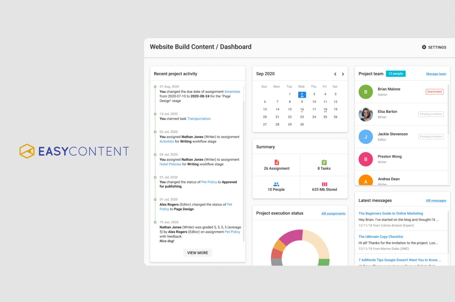 EasyContent user interface