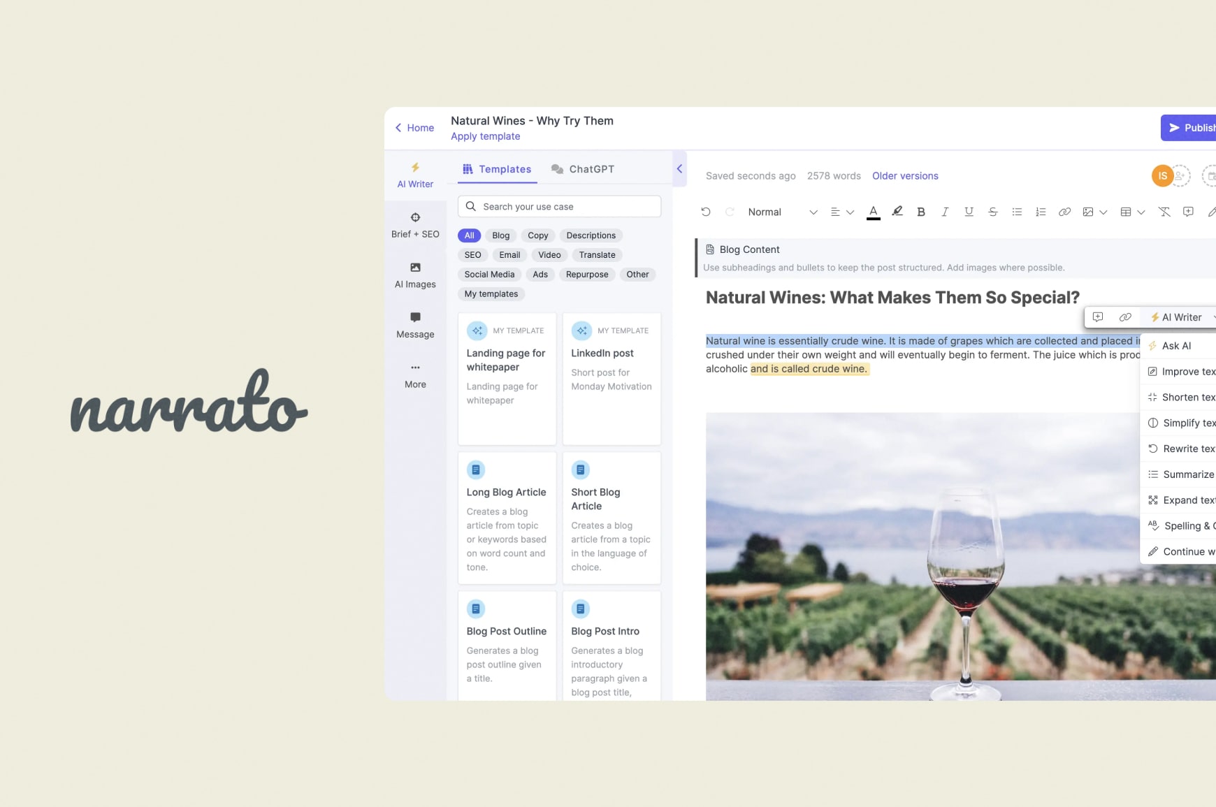 Narrato user interface for a Bynder GatherContent alternative