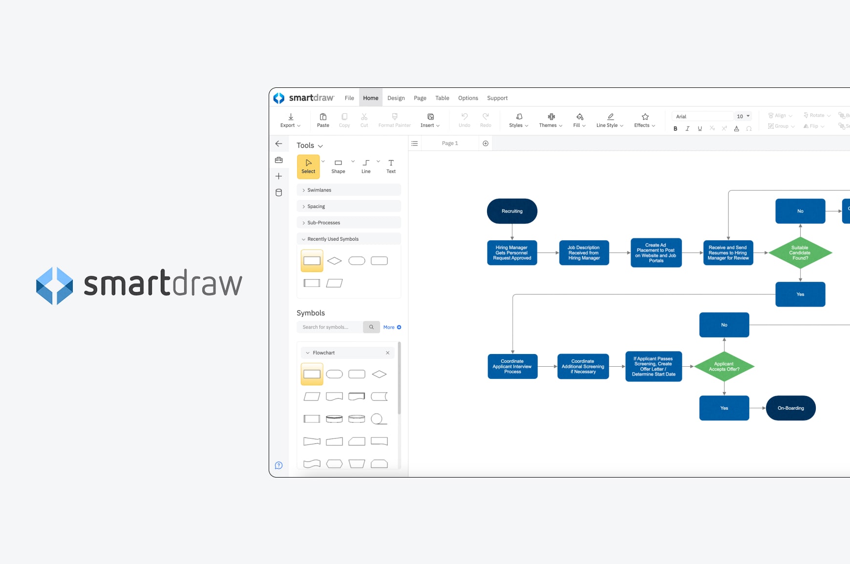 SmartDraw user interface for professional flowchart creation