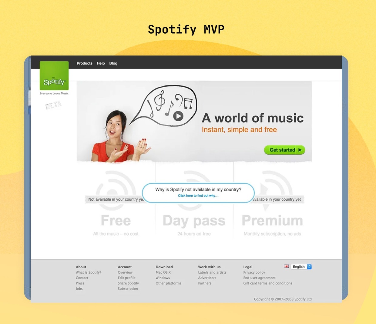 Spotify’s early user interface from their minimum viable product days