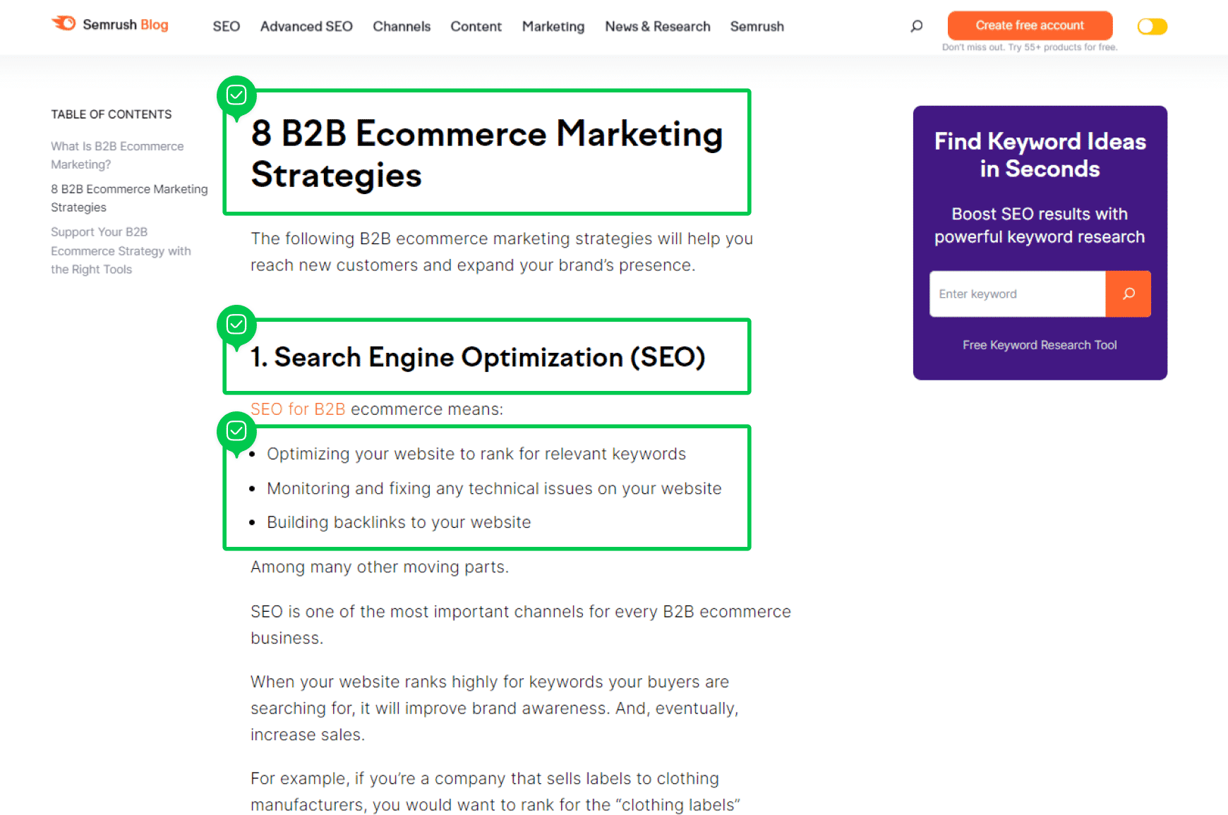 Blog example with numbering and bullet points for better readability