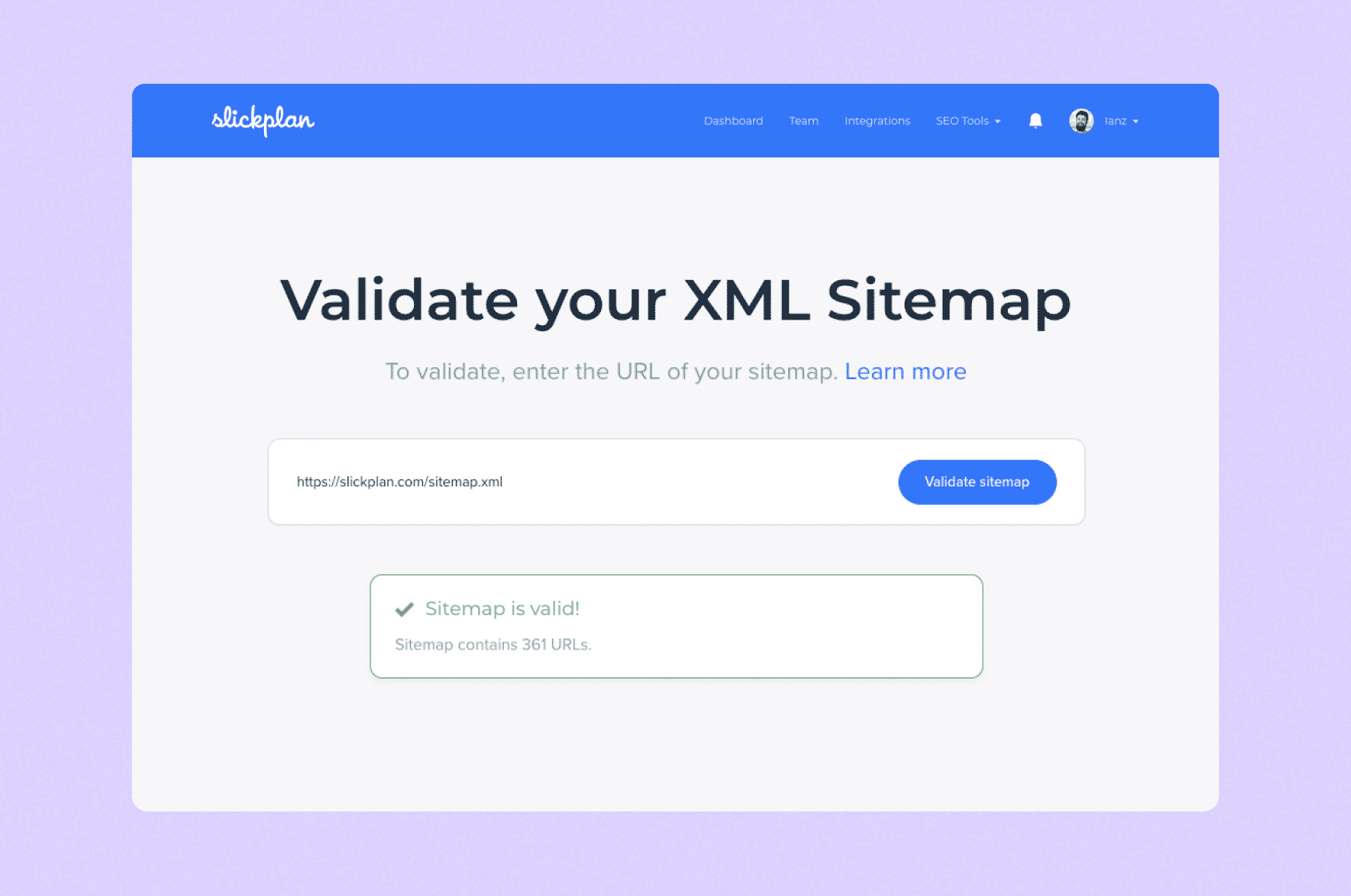 Slickplan’s XML Sitemap Validator user interface