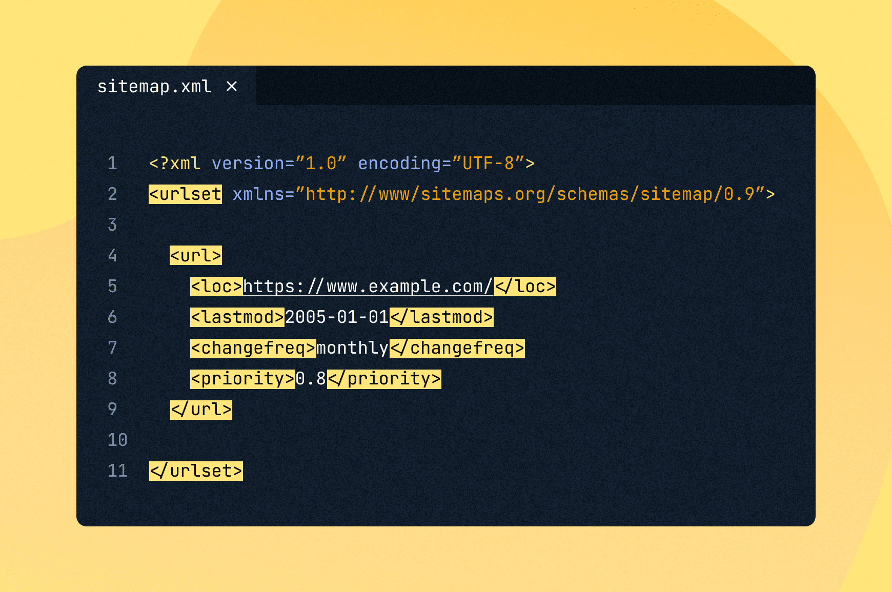 XML sitemap tags highlighted