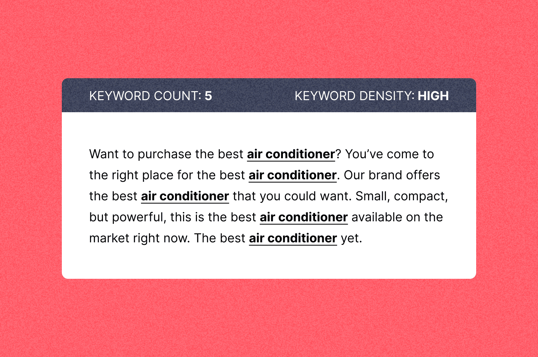 Example of keyword stuffing and high keyword density with overuse of “air conditioner”